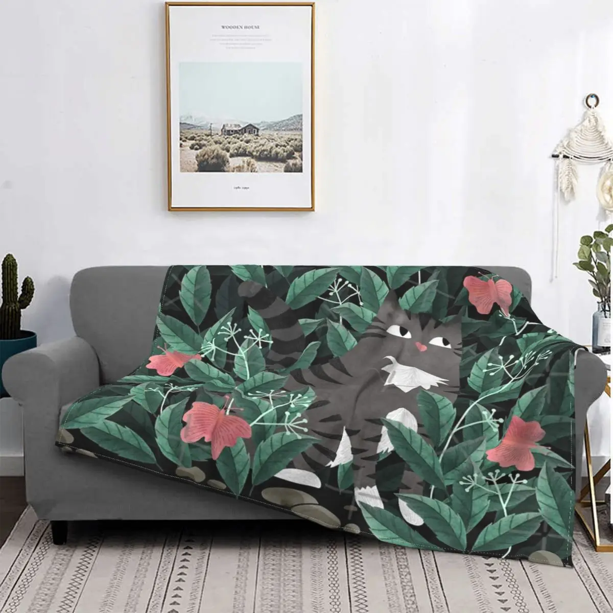 

Manta a cuadros con estampado de mariposas para el jardín, cobertor de lana para cama, sofá, Invierno