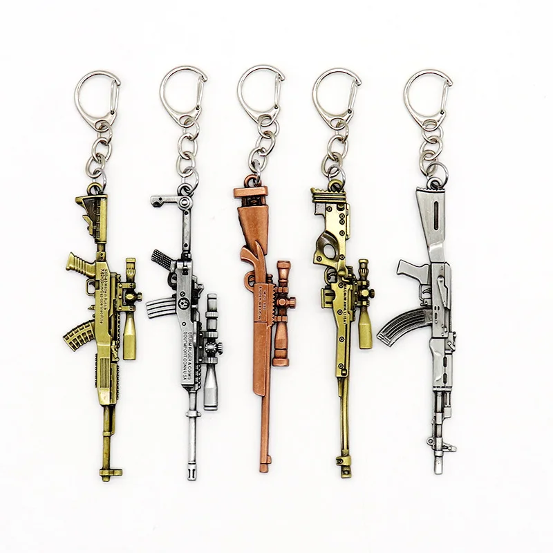 

10cm PUBG Weapon Rifle AKM Alloy Model KeyChains AK47 Toys Gun Keychains llaveros chaveiro sleutelhanger CF Game Key Rings Gifts