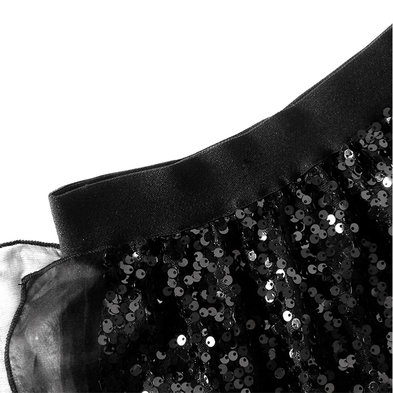 Женская длинная сетчатая юбка с блестками роскошная дизайнерская черная