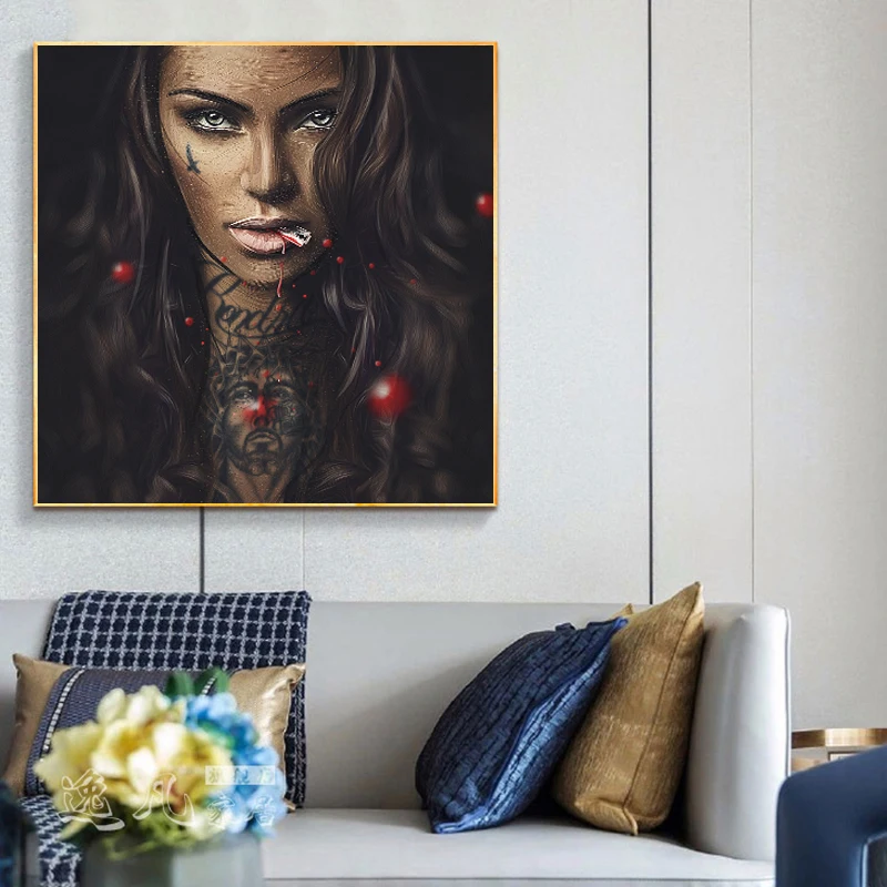 Татуировка девушка Wall Art большими красочными граффити уличное искусство