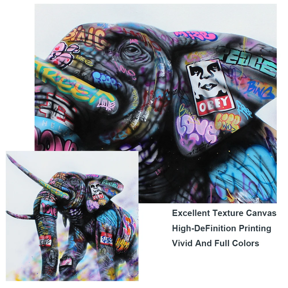 

Colorful Elephant Graffiti Art Canvas Posters And Prints Street Art Animals Wall Paintings Canvas Art Pictures For Kids Room