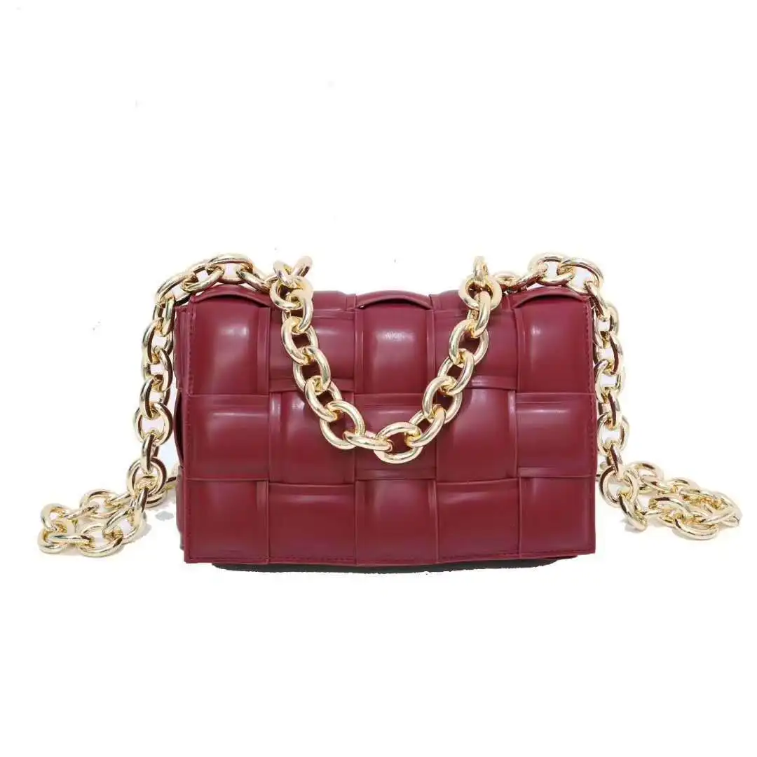 

New Women Thick Metal Chain Woven Soft Square Crossbody Bags Shoulder Bag Quality PU Leather Cassette Bag Pillow Bag for Female