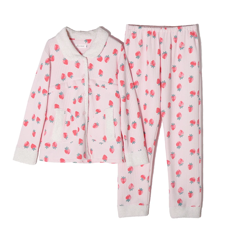 Пижамный комплект для беременных хлопковый кардиган + брюки одежда сна кормящих