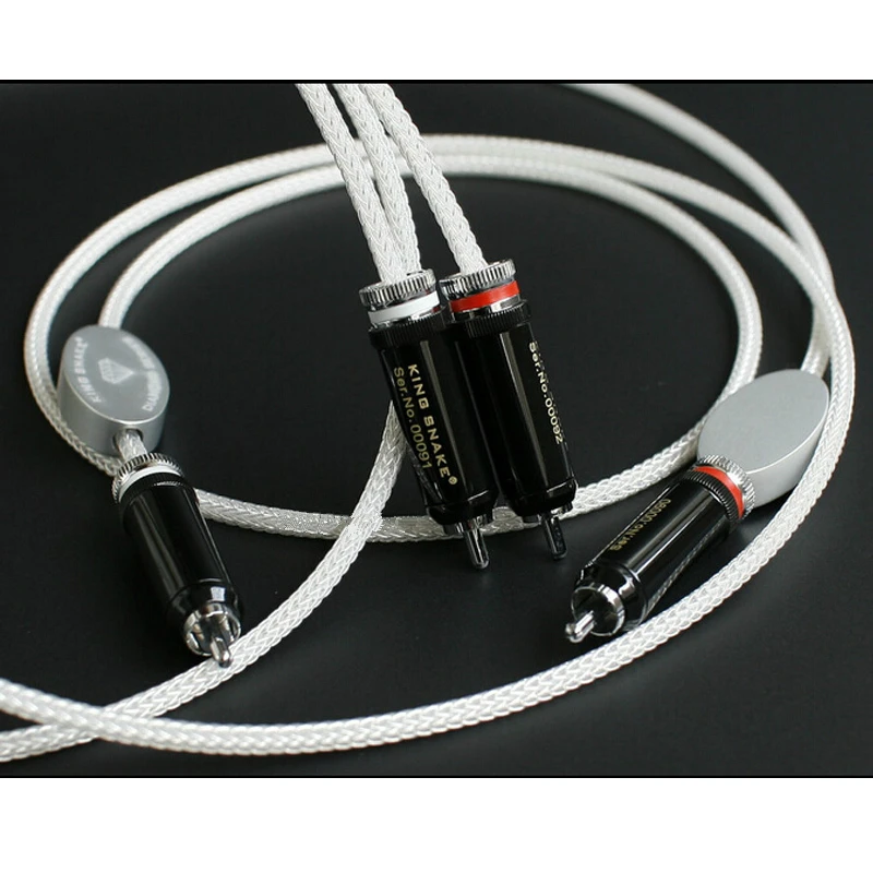 Pair King Snake Diamond Series Silver RCA Cable CRYO-196 HIFI Audio |