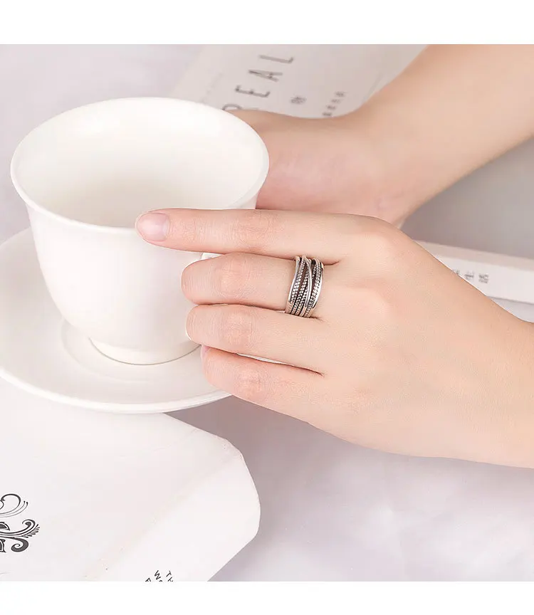 

Personality Fashion Vintage 925 Sterling Silver Multi-layer Rings For Women Punk Thai Silver Resizable Rings