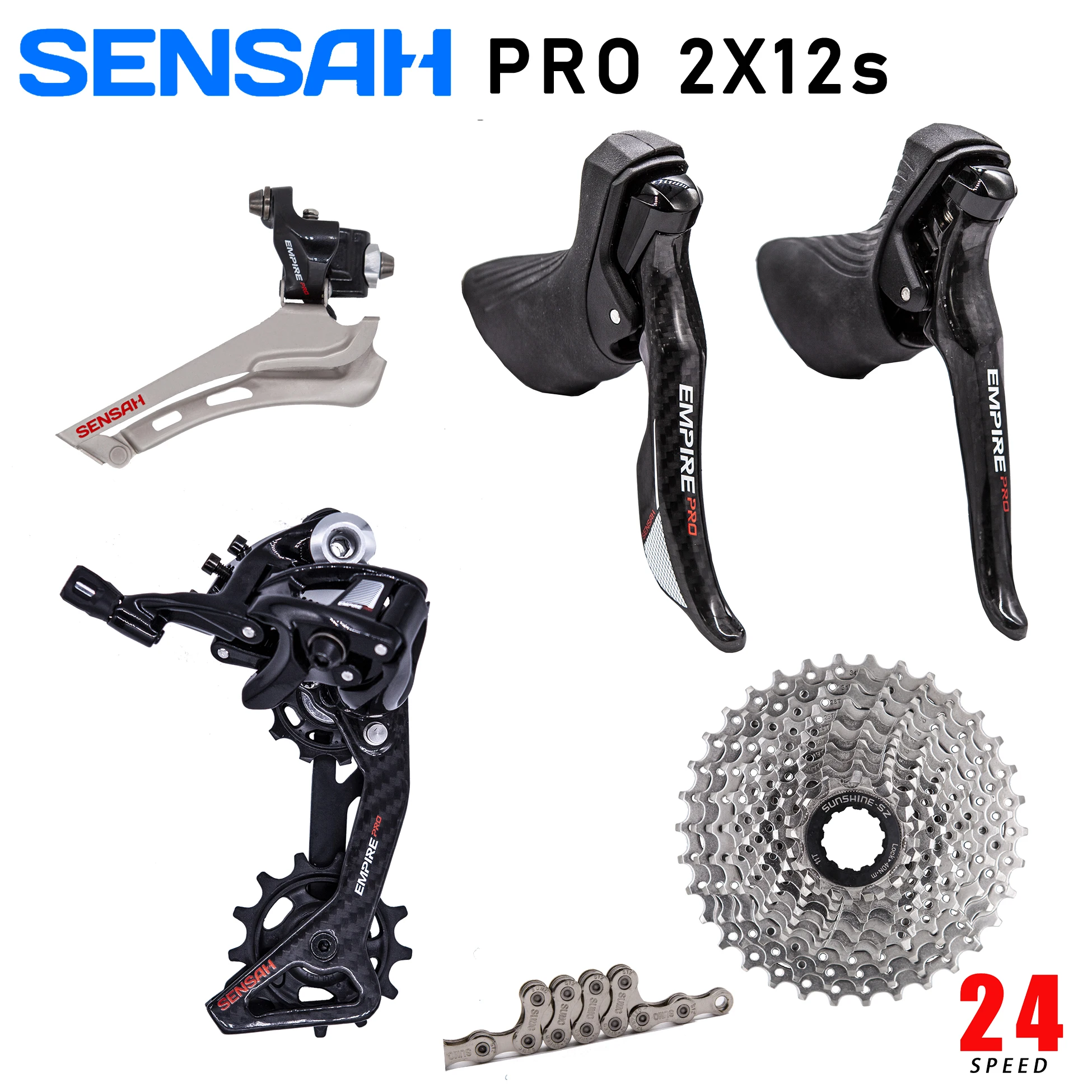 

SENSAH EMPIRE PRO 2x12 Speed Road Groupset, R/L Shifter + R/F Derailleurs Cassette Bike Bicycle 105 5800, R7000 Ultegra UT New