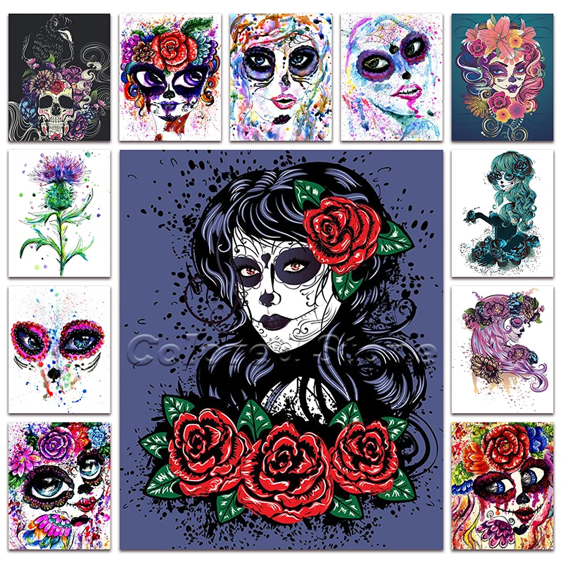 Алмазная живопись красивая девушка леди Череп цветок 5D сделай сам полная