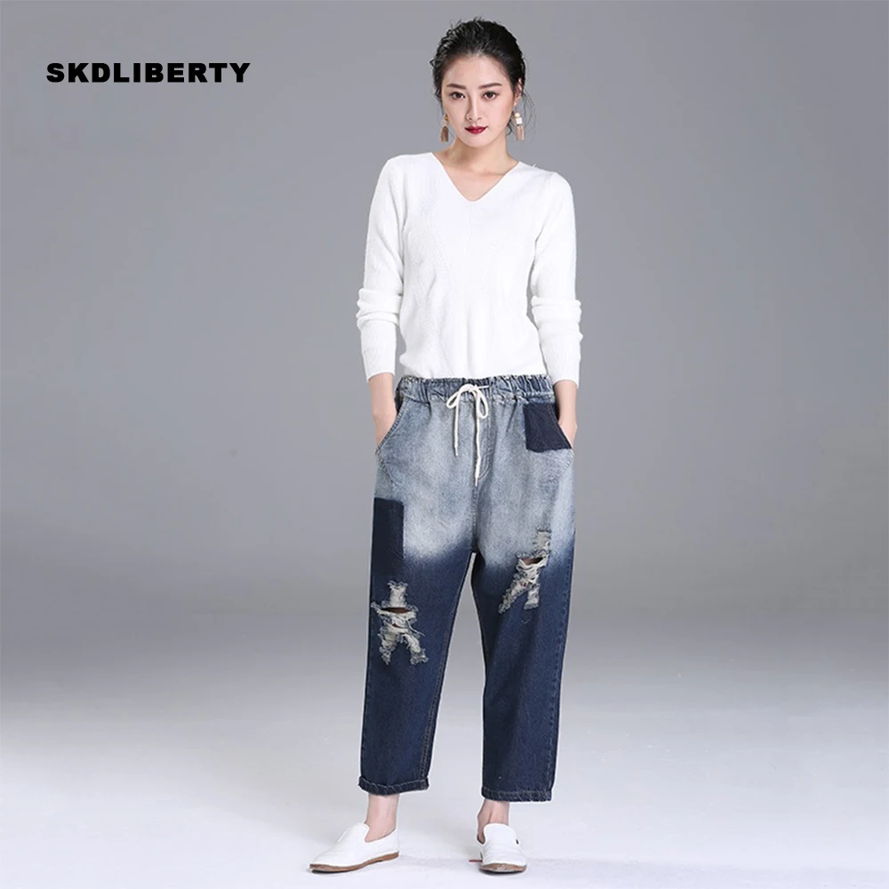 Женские джинсовые Рваные Джинсы бойфренда свободные винтажные джинсы с высокой