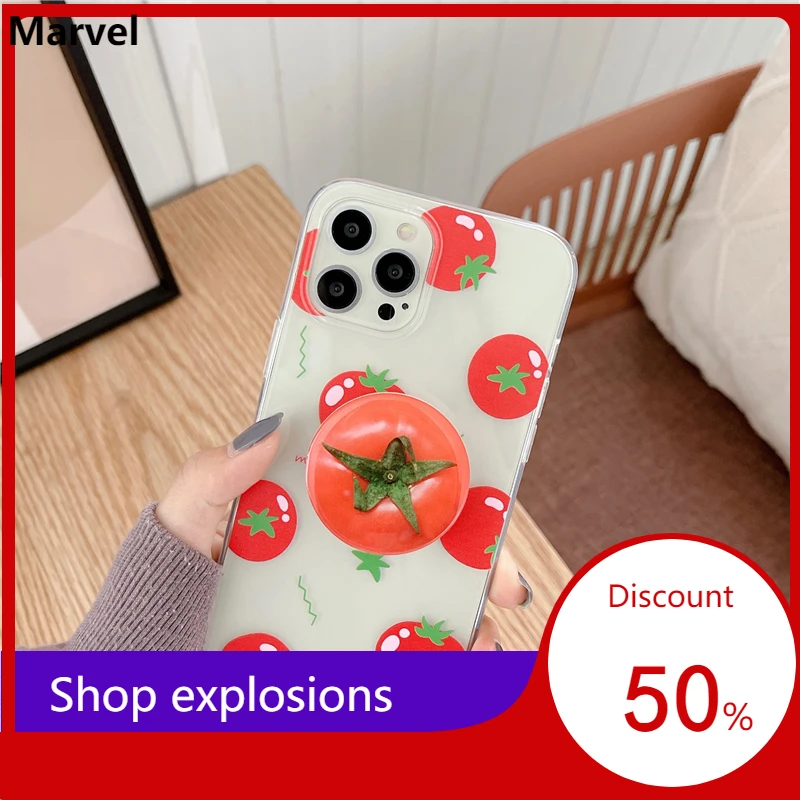 

Funny Tomato Phone Case For iPhone 11 Pro 12 Mini Max 7 8 Plus X XR XS Max SE2020 Stand Holder Transparent Soft Protection Cover