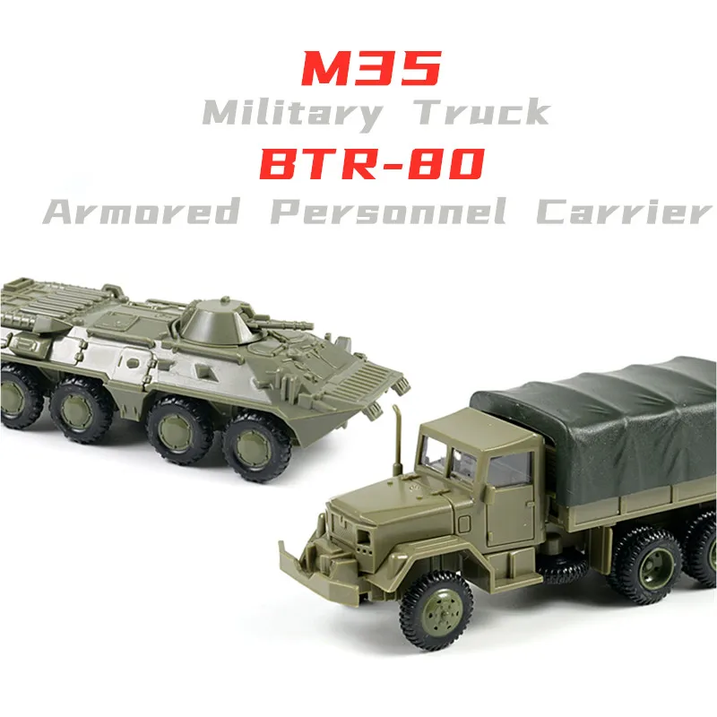 1/72 M35 Truck Chariot Model Soviet Union BTR-80 Armored Personnel Carrier Assembling Models Glue Free Military Toy Car