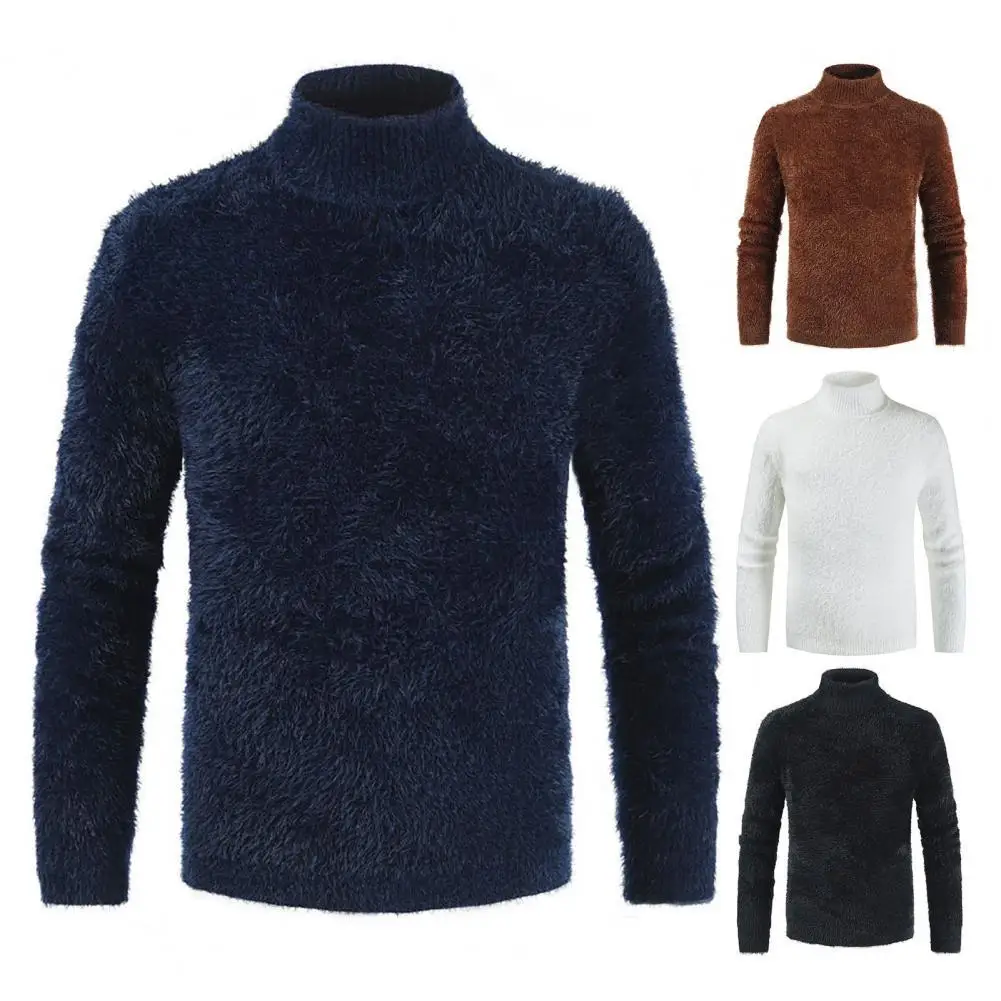 

Men's Sweater Solid Color High Collar Slim All Match Sweater Long Sleeve Solid Color Soft Warm Knitted Sweater for Autumn Winter