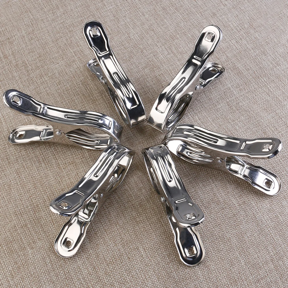 

ULTNICE 6pcs Stainless Steel Large Beach Towel Clips Clothespins Clothes Pegs Clothes Hanger Clamp