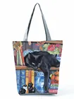 Экологически чистая многоразовая женская сумка для покупок с принтом черного кота, вместительная сумка через плечо с животным, хорошо сделанная дорожная сумка-тоут с индивидуальным рисунком