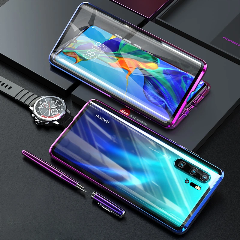 360 Полный Магнитный чехол для huawei P30 Pro P20 mate 20 металлический бампер 12D Передняя сенсорная пленка закаленное стекло крышка huawei P30 Pro Чехол