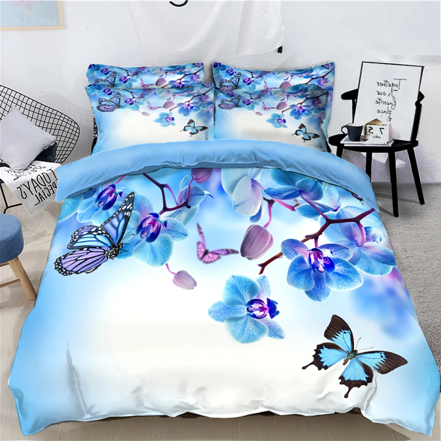 

WOSTAR Home Comforter Bedding set 3D HD print blue magnolia flower duvet cover set luxury double bed adult Quilt cover king size