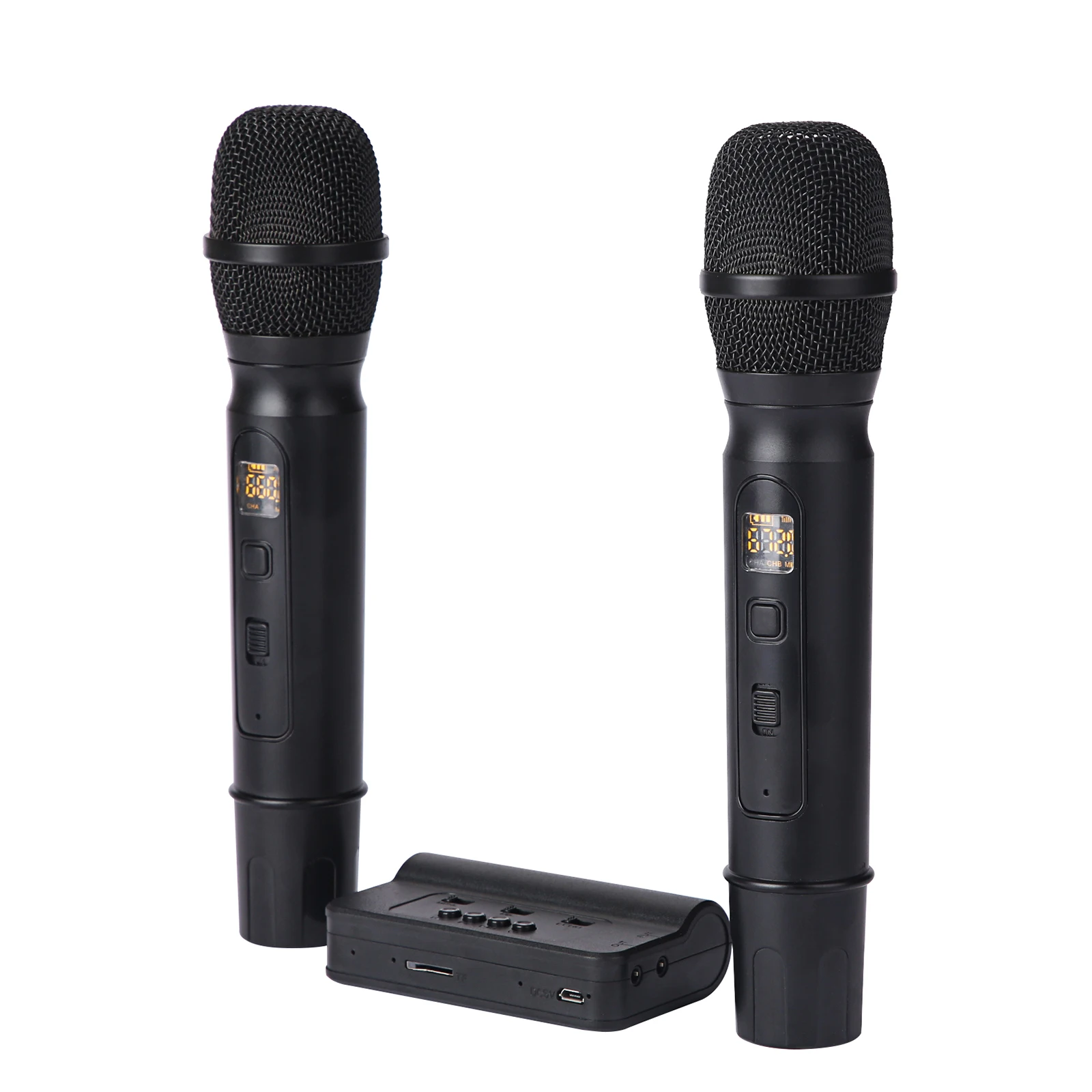 

Wireless Microphone BT Sound Card Set Metal Dual Professional UHF Handheld for Meeting Party Church DJ Wedding Home KTV Mic Set