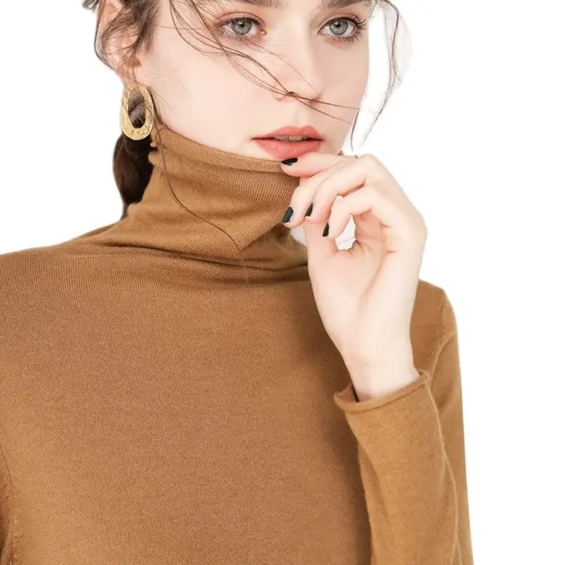 

2021 cashmere sweater women's casual long-sleeved turtleneck wool pullover winter ladies bottoming knitted tops