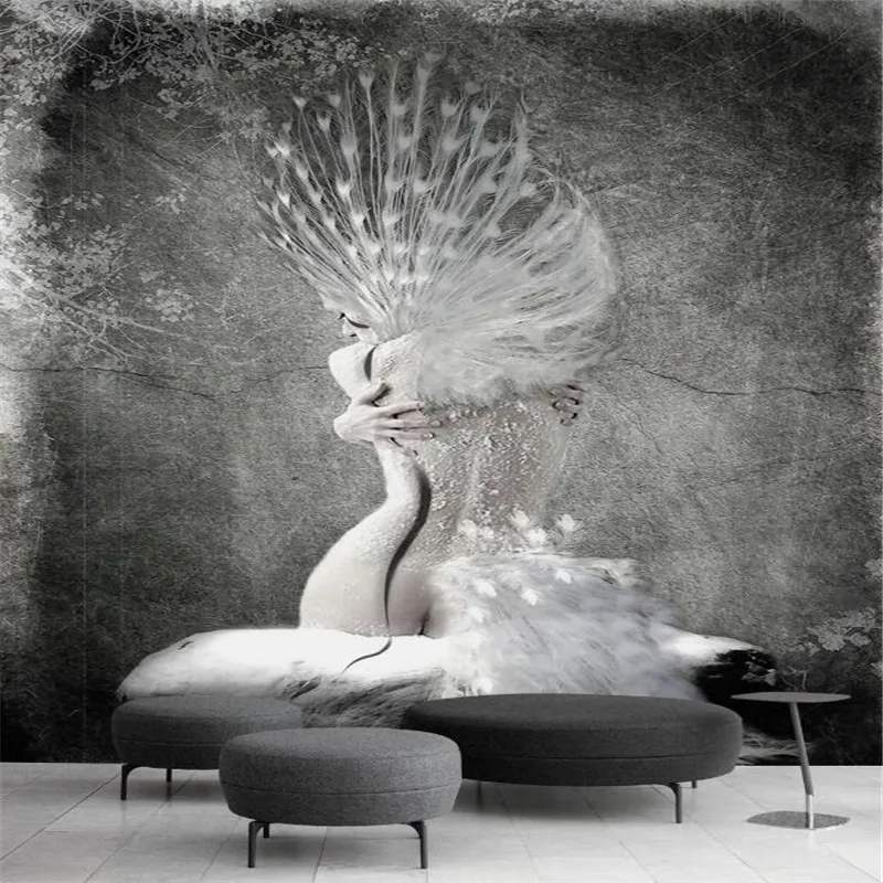 Европейский Ностальгический Павлин обнаженная красота вид сзади Настенные обои