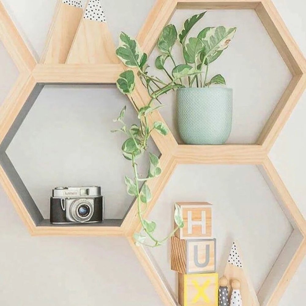 

Wooden Hexagonal Bookshelf Kid's Room Decoration Bookshelf Bookshelf Honeycomb Hexagonal Shelf Living Room Geometric Shelves