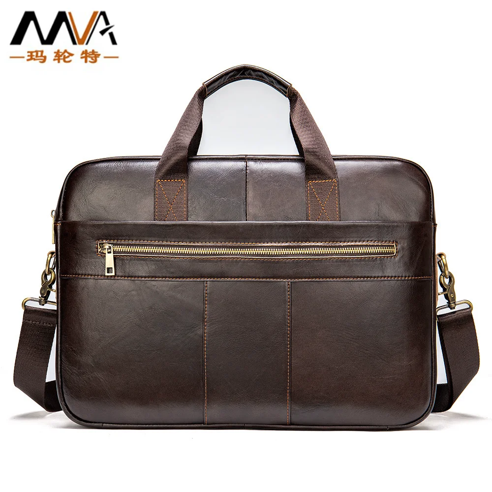 Men·s Horizontal Square business Briefcase bag  First layer cowhide large capacity laptop bags for men Trendy men's shoulder bag