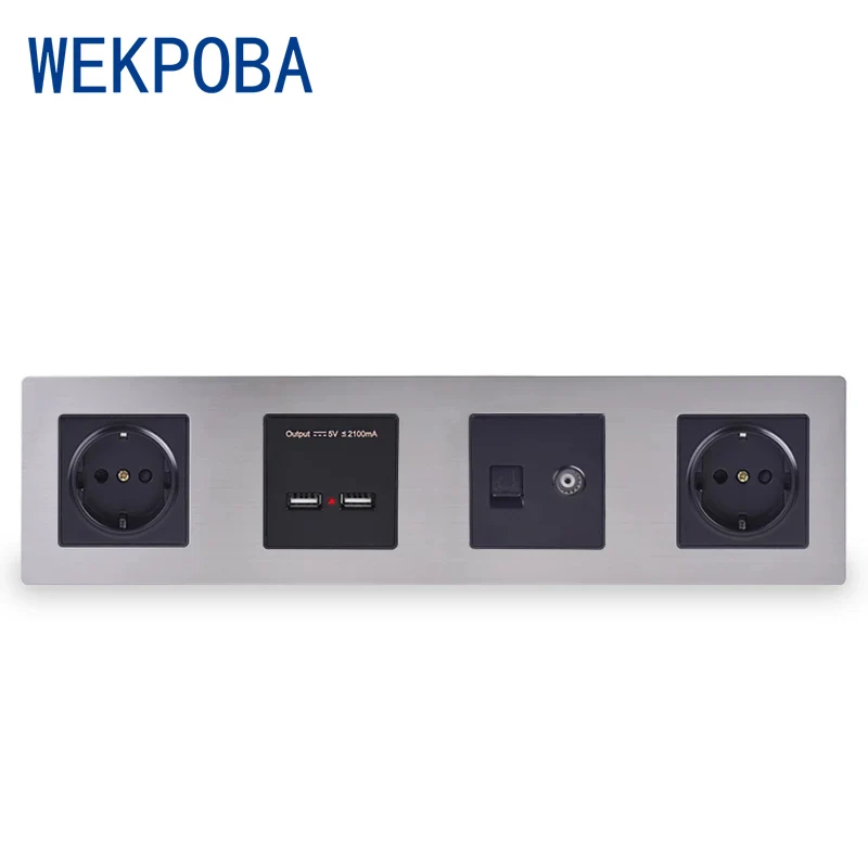 Двойная Европейская розетка WEKPOBA двойной USB-порт для зарядки ТВ-разъем