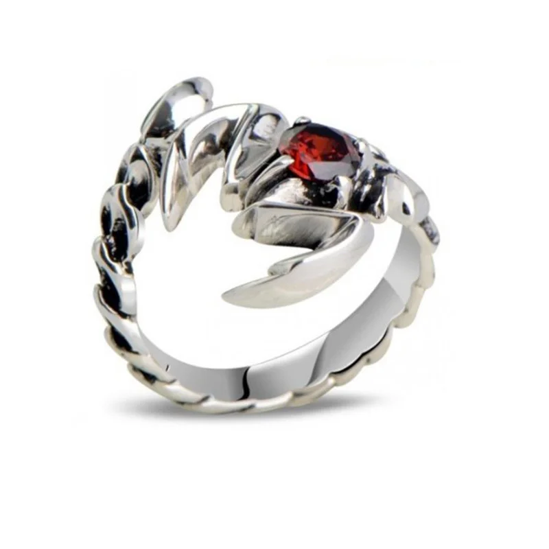 

European and American domineering red diamond scorpion open ring Trendy personality Punk insect men's ring Jewelry wholesale