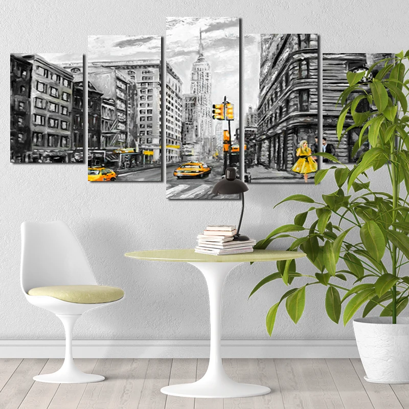 

HD Prints 5Pcs Hand-Painted Posters Home Decoration Canvas Wall Art Pictures Living Room Black and White Bright Color Painting