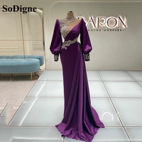 sodigne arabic evening dresses high neck lace appliques long sleeves sequined mermaid prom gown dubai party dress abendkleider