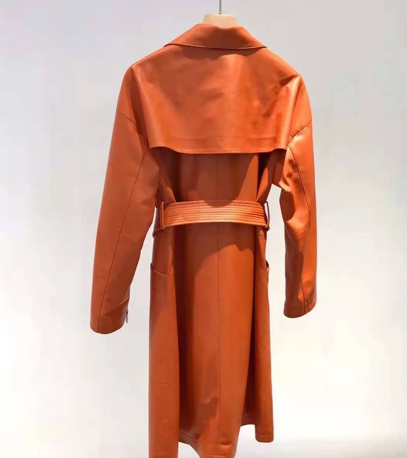 Женская длинная куртка из натуральной кожи повседневная верхняя одежда овечьей