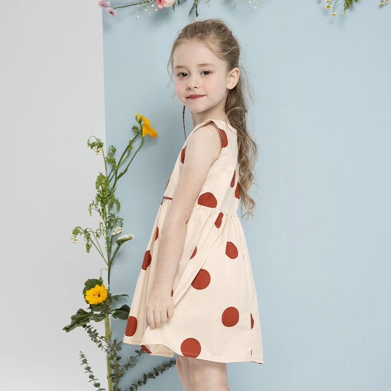 

Summer Dot Print Dress For Girls Fashion Sleeveless Knee Length Ball Gowns Kids Casual Outdoor Vacation Dresses Children Clothes