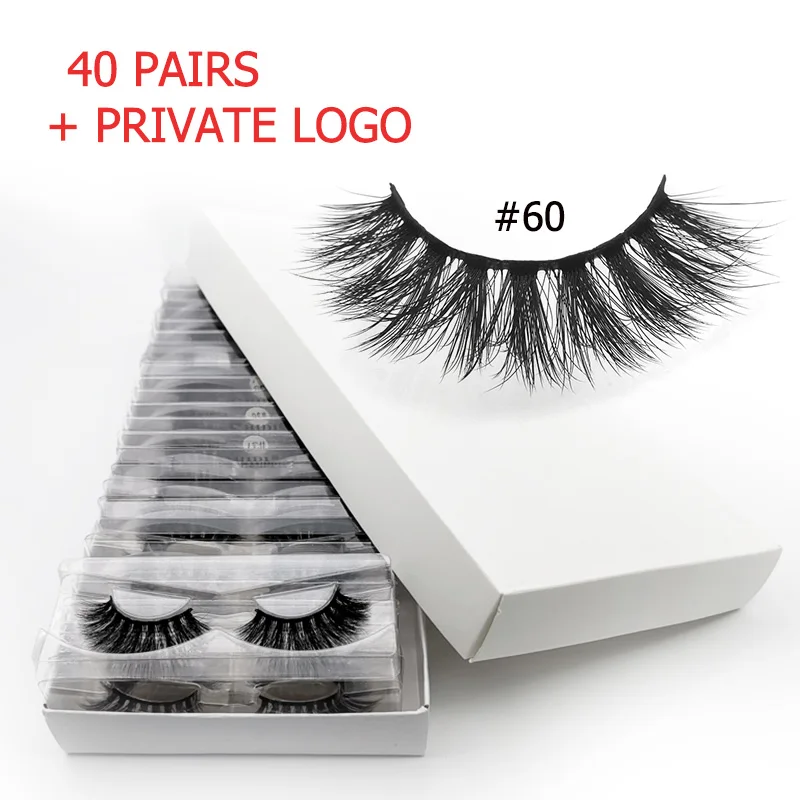 40pairs60WWITHLOGO 40 пар ресниц оптом ресницы Объемные 3d норковые ресницы Объемные норковые ресницы натуральный макияж Накладные ресницы «maquiagem» cilios - Цвет: 40pairs60WWITHLOGO