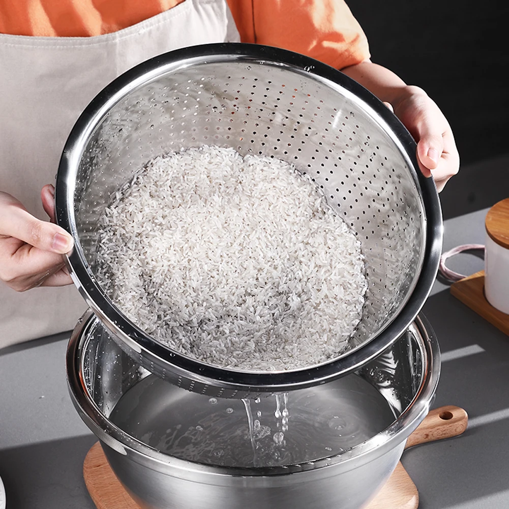 

A Set of 3 Pieces, Stainless Steel Multi-functional Slicing Plate Chopper, Rice Washing Screen Kitchen Supplies