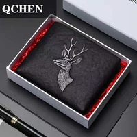 wallet mens short new fashion leather top layer cowhide soft leather student money retro card holder bag horse deer owl 3d 856
