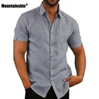 Рубашка Mountainskin Мужская льняная на пуговицах, Свободная блуза с короткими рукавами, однотонная Удобная Повседневная футболка из хлопка и льна, для отпуска, на лето