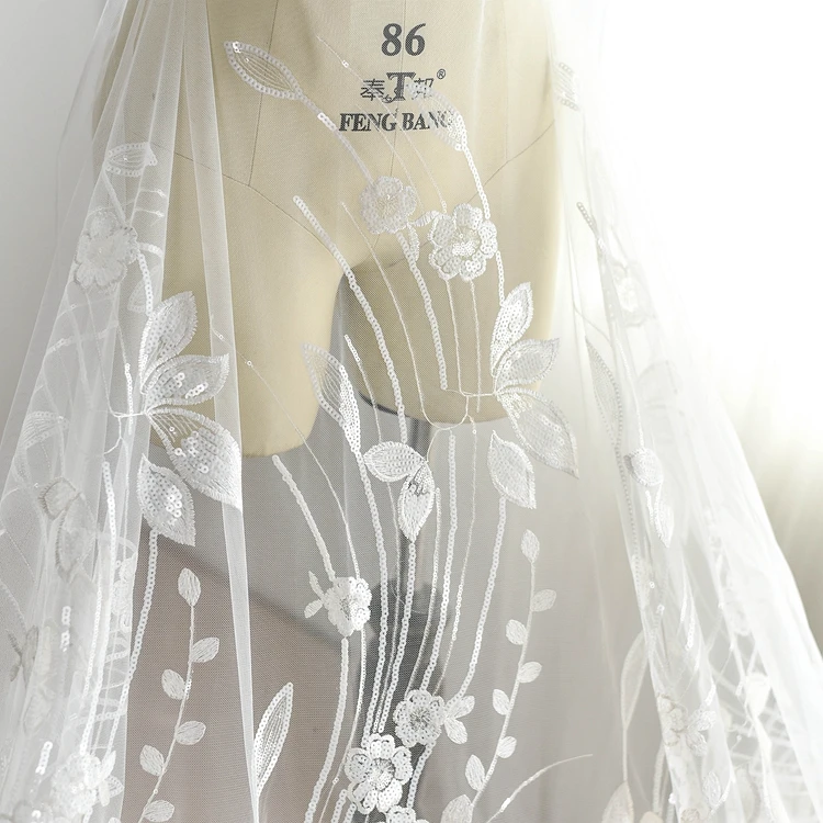 Высококачественная вышивка блестки из молочного шелка кружевная ткань