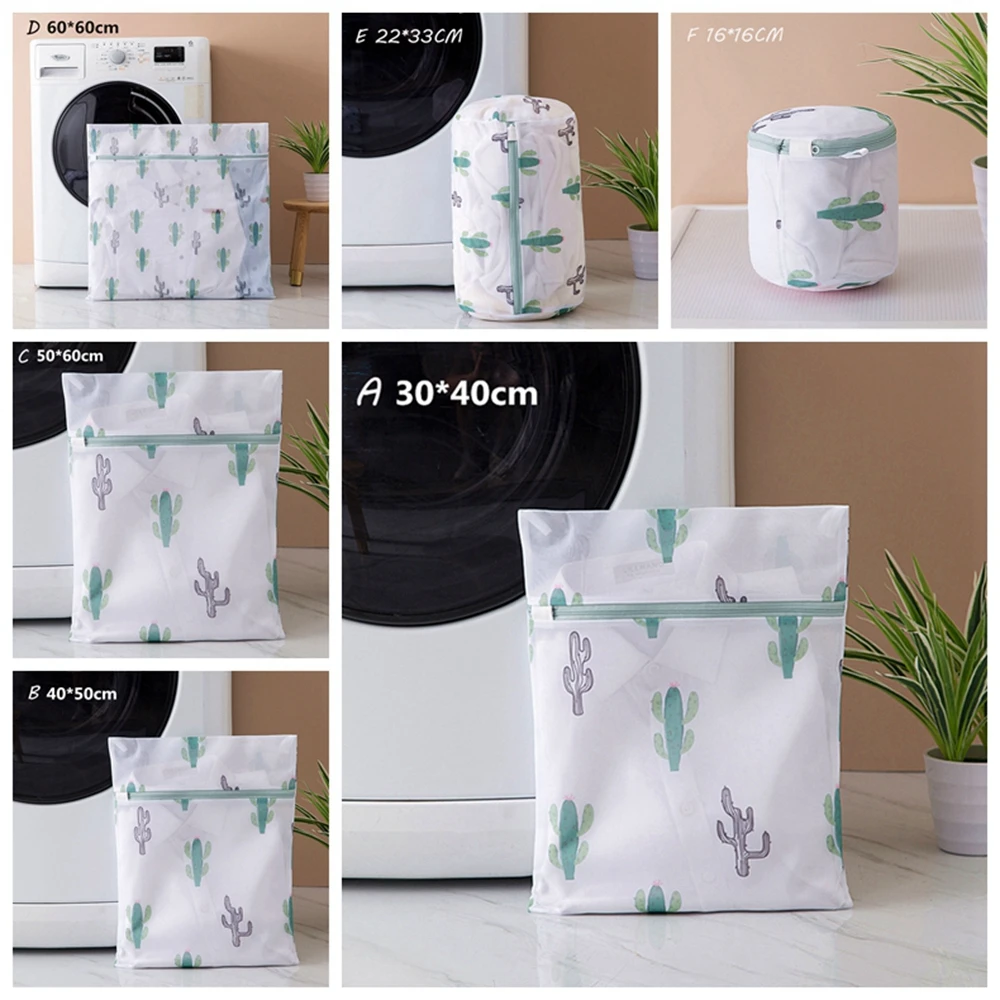 

6 Sizes Polyester Mesh Wash Laundry Bag For Clothes Underwear Household Protected Lingerie Bra Washing Bag Cactus Printing Bags