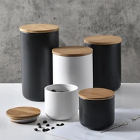 nordic white and black ceramic sealed jar kitchen storage pot for coffee tea food seasoning table container organizer home decor