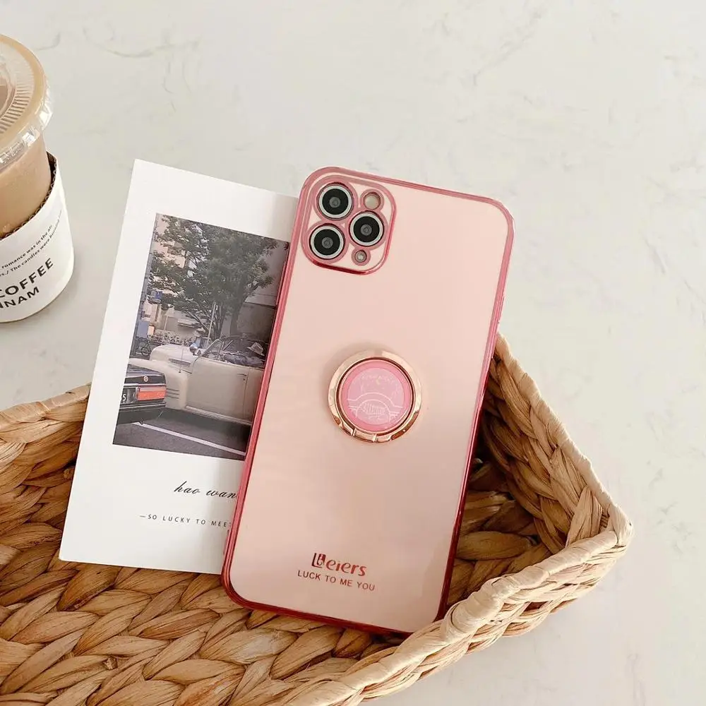 

Electroplated Bracket Ring Phone Case For iPhone 12pro 11Pro Max XR XS X XS Max 7 8 plus Shockproof Protective Back Cover capa