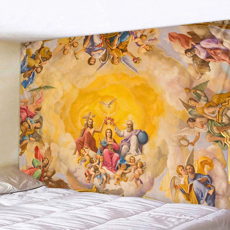 

European style character tapestry retro painting wall hanging bohemian hippie art room decoration polyester yoga mat beach towel