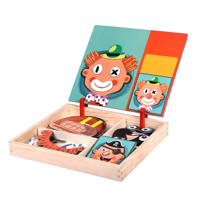 

Early Education Magnetic Puzzle Cognitive Pairing Beneficial Intelligence Magnetic Paste Face Features Wooden Toys