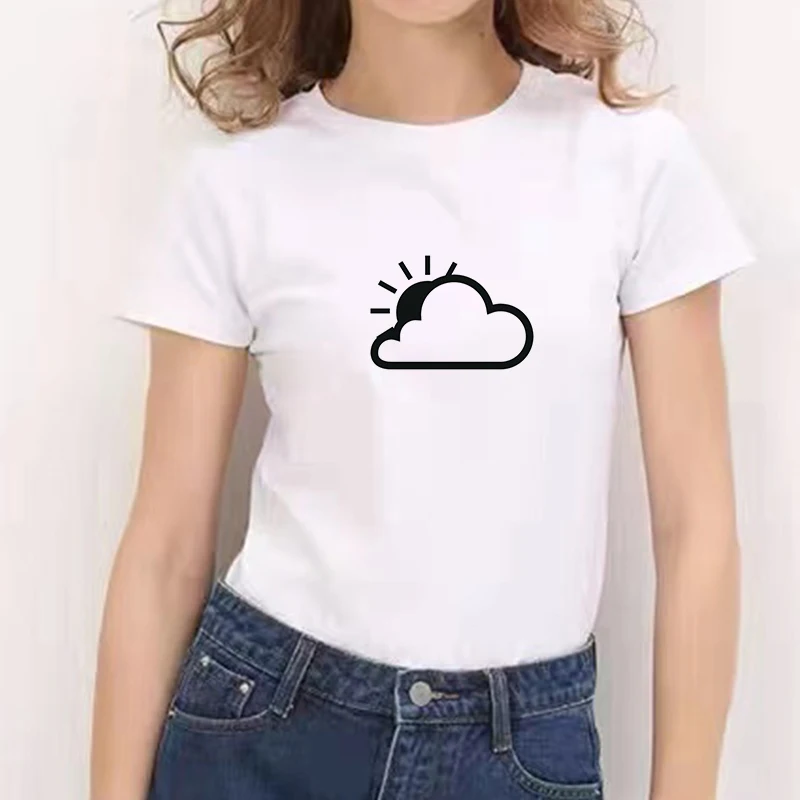 2021 Summer Graphic Casual Weather Sign T-shirt Women Fashion Korean Lady T-shirts Casual t shirt women New Style White Tees