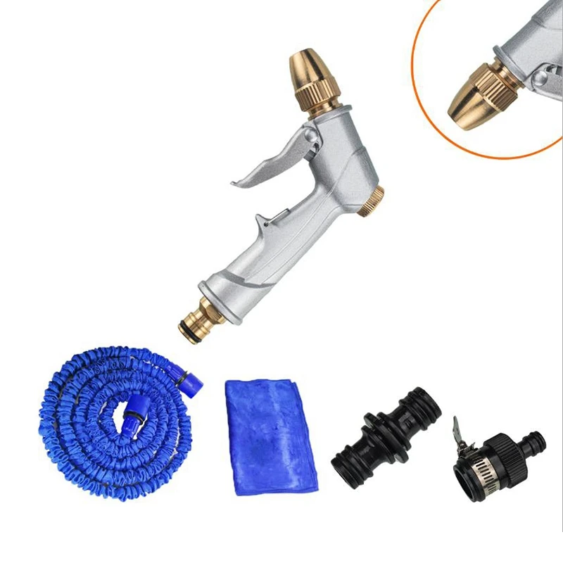 

High-Pressure Car Wash Nozzle Set Hose Brush Tool Multi-Function Gardening Watering Device Telescopic Water Pipe Blue