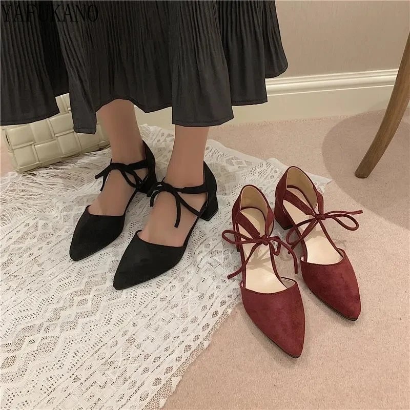 

Босоножки женские на среднем каблуке 4 см, модные сандалии с острым носком, высокий массивный каблук, замшевые туфли-лодочки во французском ...