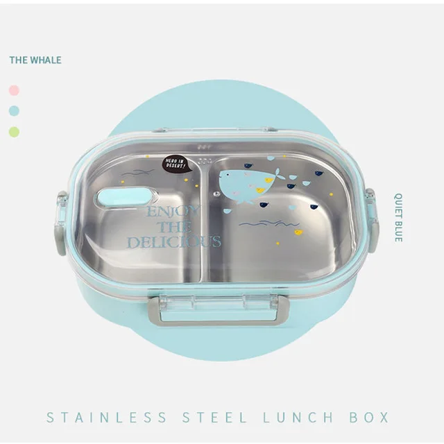Blue lunch box ONEUP Портативный японский 304 Ланч-бокс из нержавеющей стали с отделениями, столовая посуда, Bento box, Ланч-бокс для детей, подходит для Microwavable - Цвет: Blue lunch box