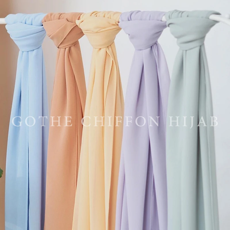 Женский однотонный пузырьковый шифоновый хиджаб головной платок готовый к