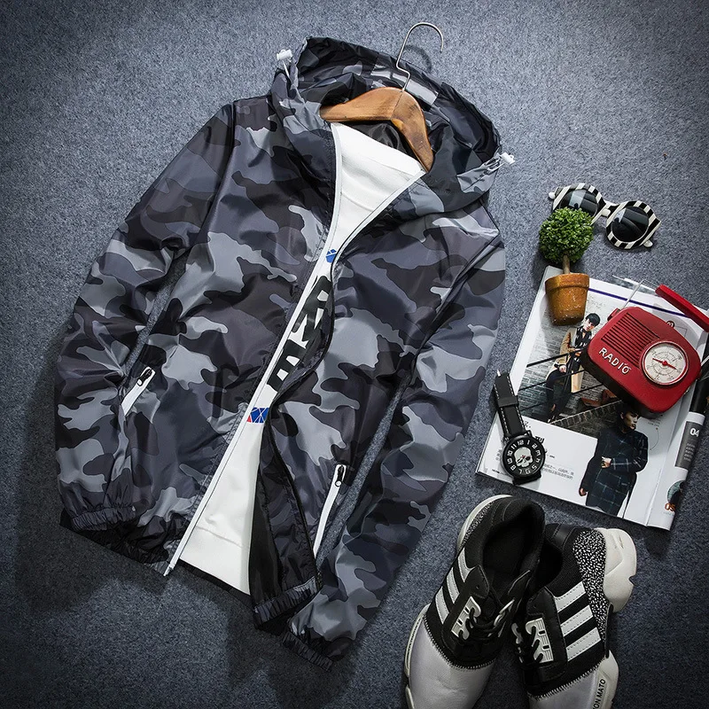 Мужская куртка с капюшоном однотонная Повседневная приталенная бомбер принтом