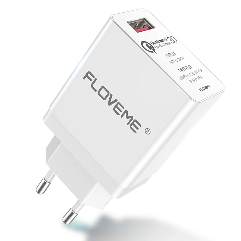 EU White FLOVEME QC3.0 USB зарядное устройство для телефона samsung Xiaomi 5V 3A EU адаптер для путешествий настенное Универсальное зарядное устройство для мобильного телефона 18W быстрая зарядка - Тип штекера: EU White