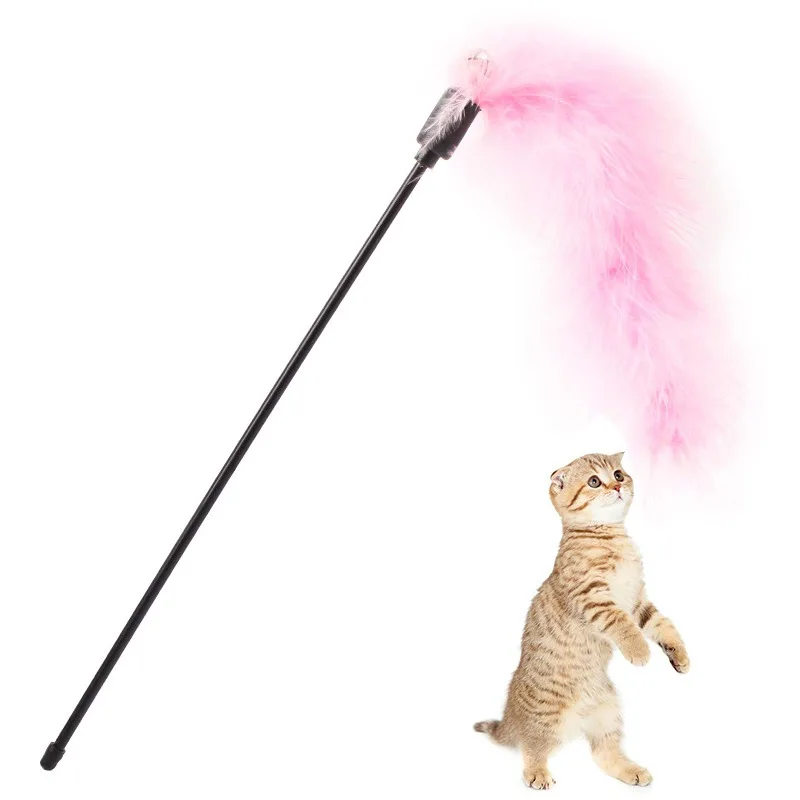 

Turkey Feather Wand Stick For Cat Catcher Teaser Toy For Pet Kitten Jumping Train Aid Fun