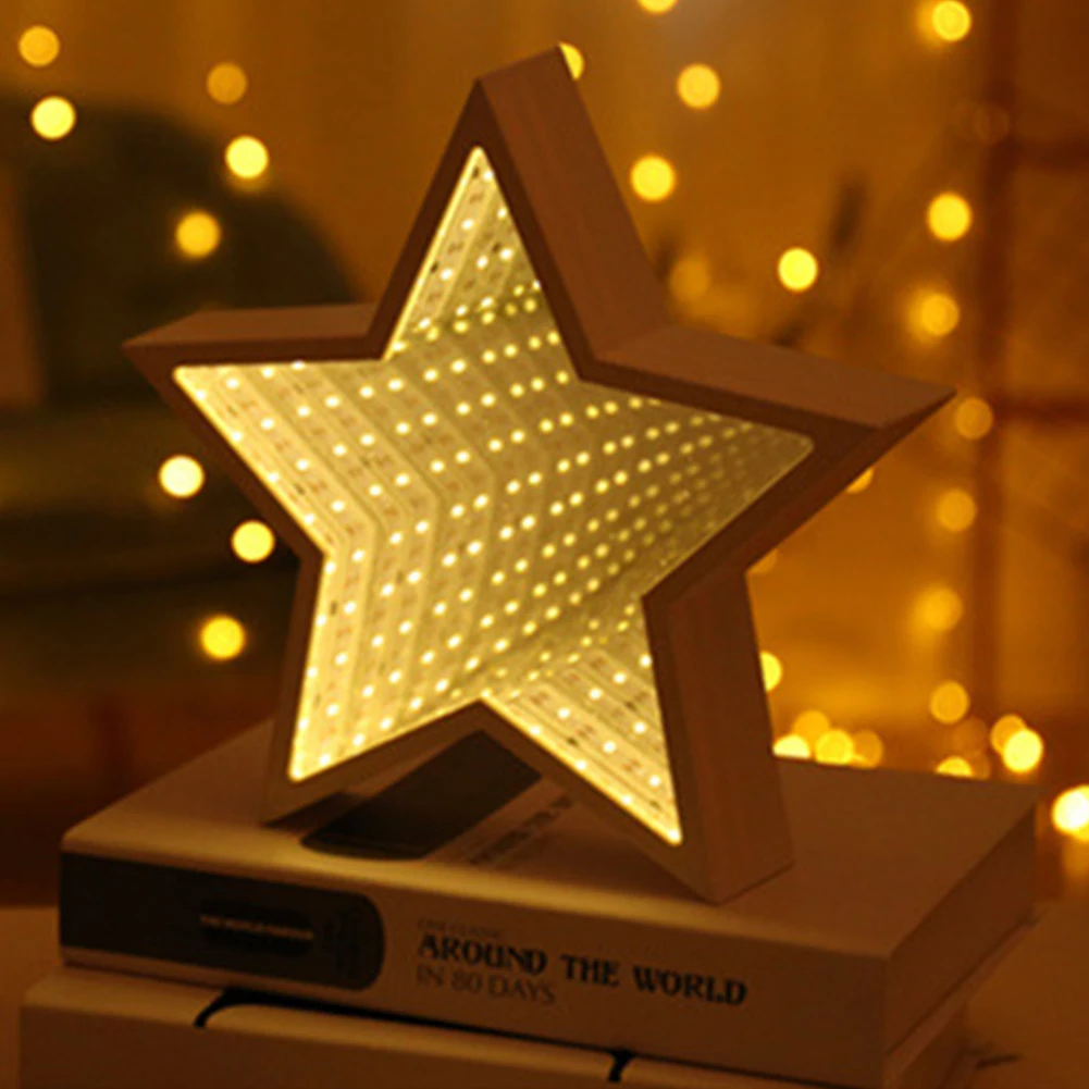 

Star Shaped 3D Effect Bedroom Home Decor Living Room Multi Purpose Wedding Mirror Use Battery Powered Gift Festival Tunnel Light