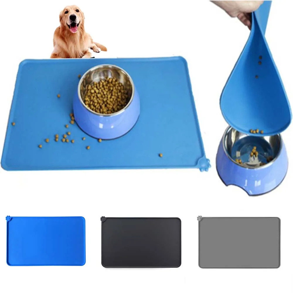 

Waterproof Pet Food Mat For Dog Cat Solid Color Silicone Dog Placemat Bowl Pad Drinking Feeding Mat for Floor Large Washable